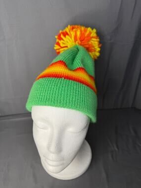 Vintage Smiley Wool Ski Cap Bright RARE FIND!!! Green Yellow Orange Red